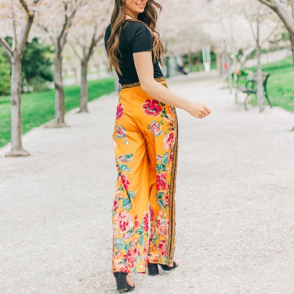 Jealous Tomato Floral Pants in Dark Mustard - Picture 2 of 2